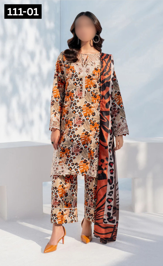 Rs 3400 Raabi slub lawn printed 3pc voil duppata main image 1