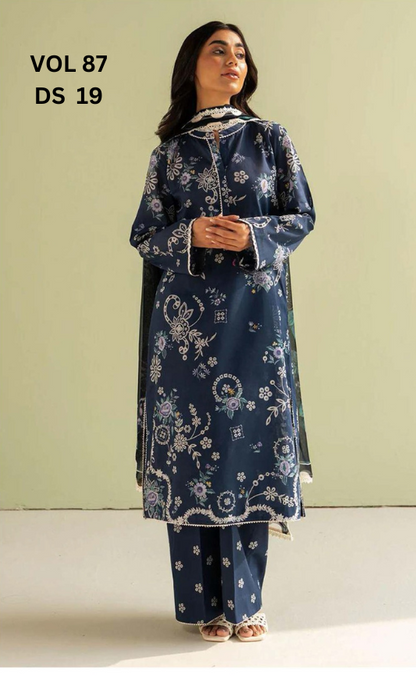 VOL 87 | DS 19 | DIGITAL PRINTED LAWN 3PC BEMBER DUPATTA