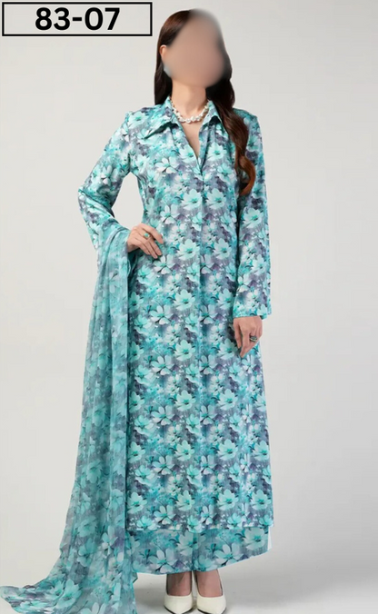 VOL 83 | DS 07 | DIGITAL PRINTED LAWN 3PC VOIL DUPATTA
