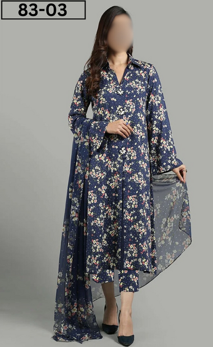 VOL 83 | DS 03 | DIGITAL PRINTED LAWN 3PC VOIL DUPATTA
