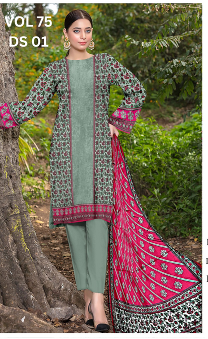 VOL 75 | DS 01 | DIGITAL PRINTED LAWN 3PC LAWN DUPATTA