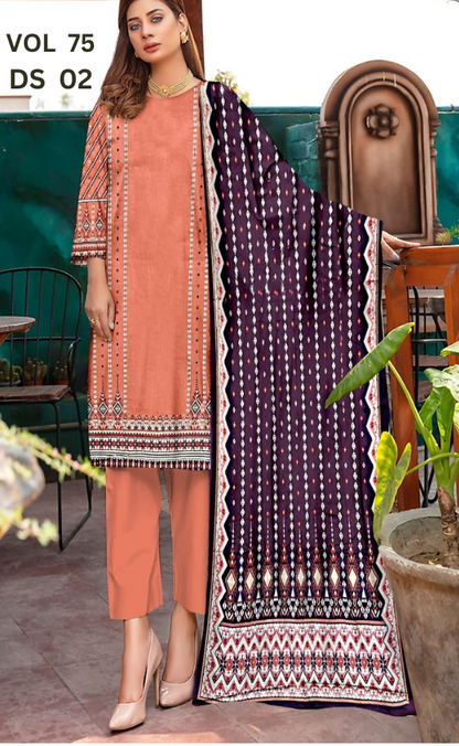 VOL 75 | DS 02 | DIGITAL PRINTED LAWN 3PC LAWN DUPATTA