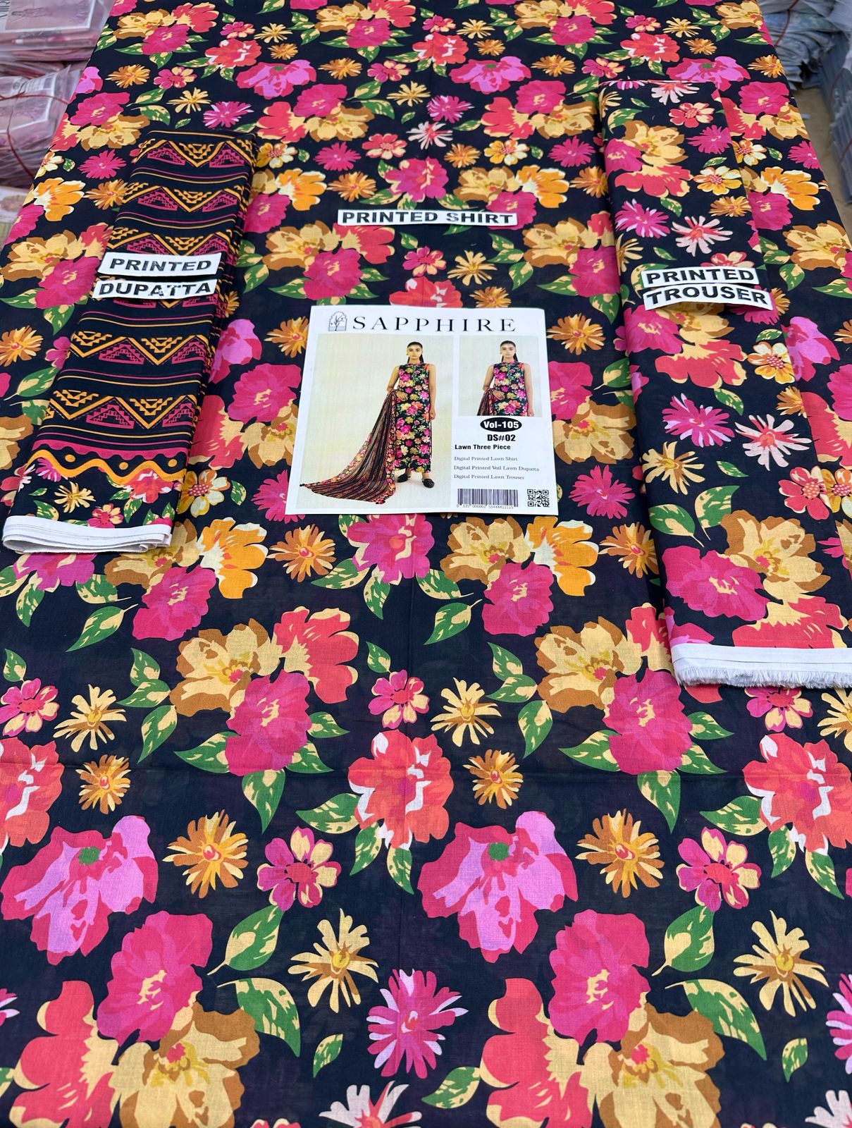 VOL 105 | DS 02 | DIGITAL PRINTED LAWN 3PC VOIL LAWN DUPATTA