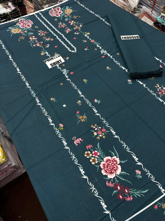 VOL 257 | DS 27 | PRINTED HIT CODES LAWN 2PC | DIGITAL PRINTED LAWN SHIRT, PLAIN COTTON TROUSER