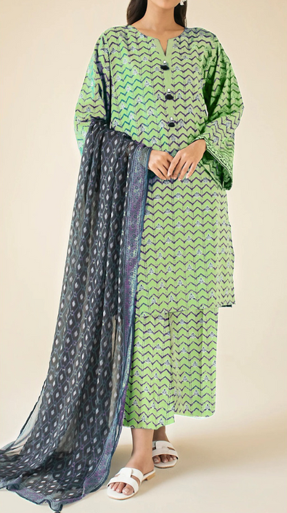 VOL 160 | DS 03 | DIGITAL PRINTED KHADDAR 3PC ZARI KHADDAR DUPATTA