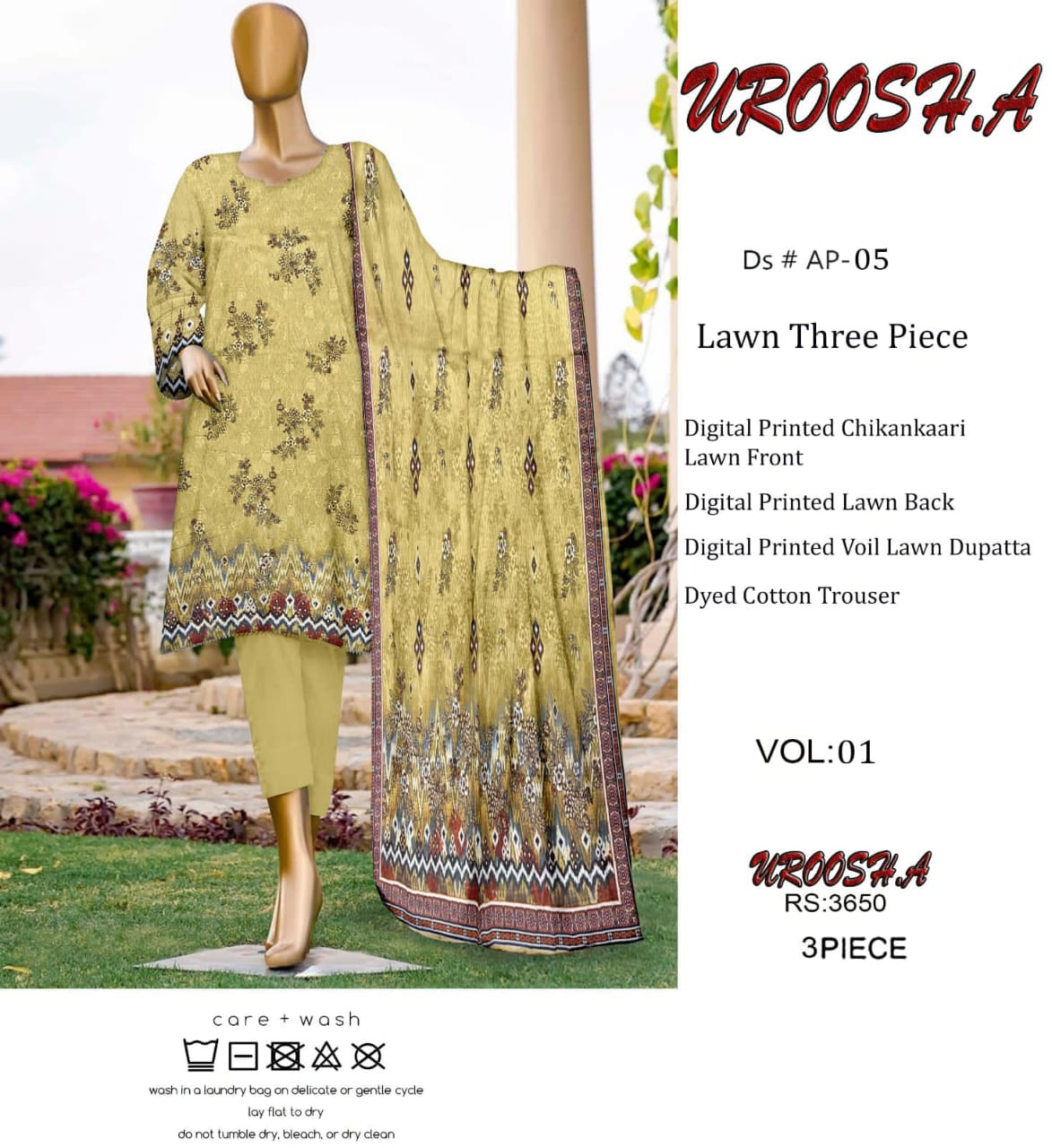 VOL 01 | DS P-05| DIGITAL PRINTED LAWN CHIKANKAARI 3PC