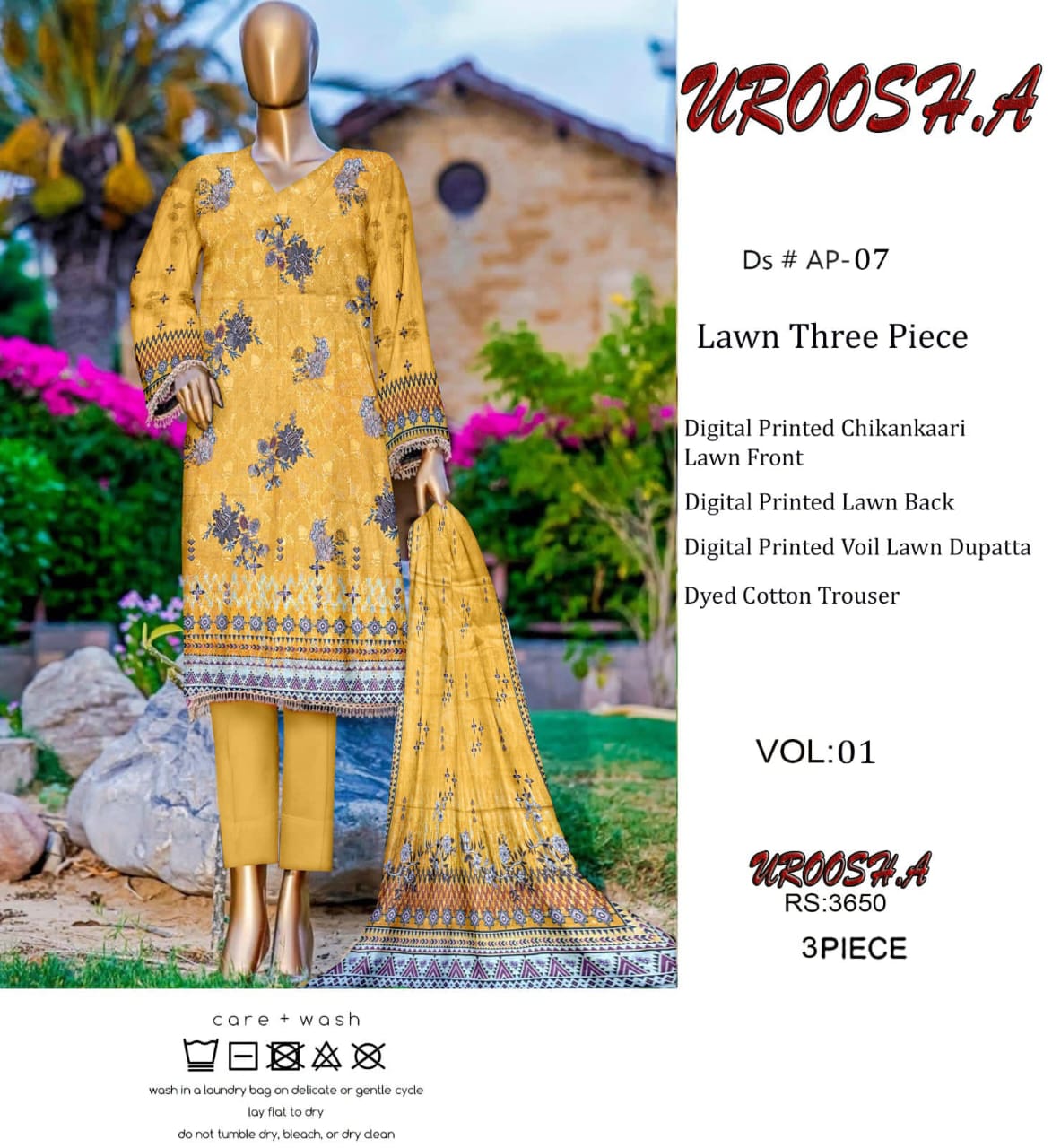 VOL 01 | DS P-07| DIGITAL PRINTED LAWN CHIKANKAARI 3PC