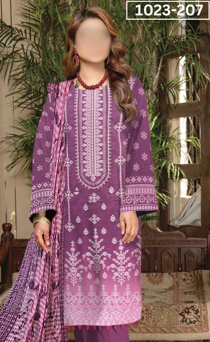 VOL 1023 | DS D207 | VISCOS PRINTED EMBROIDERED 3 PIECE