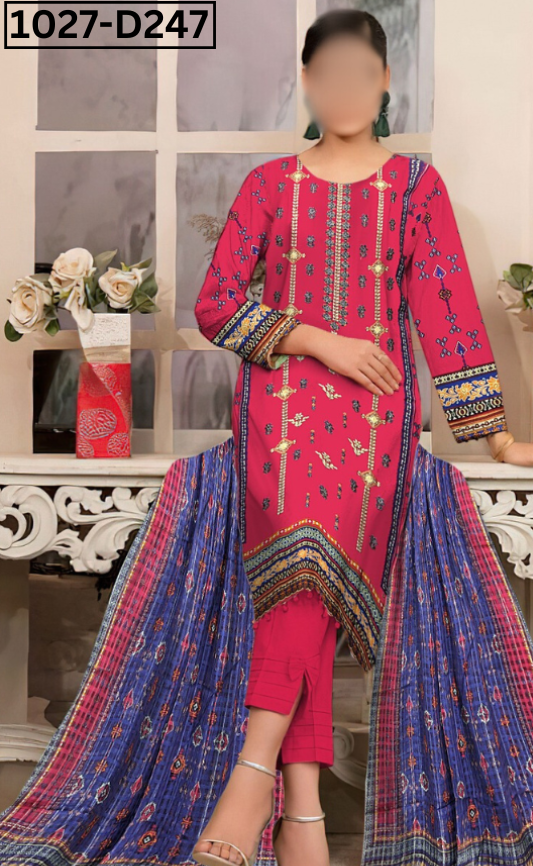 VOL 1027 | DS D247 | LINEN PRINTED EMBROIDERED 3 PIECE