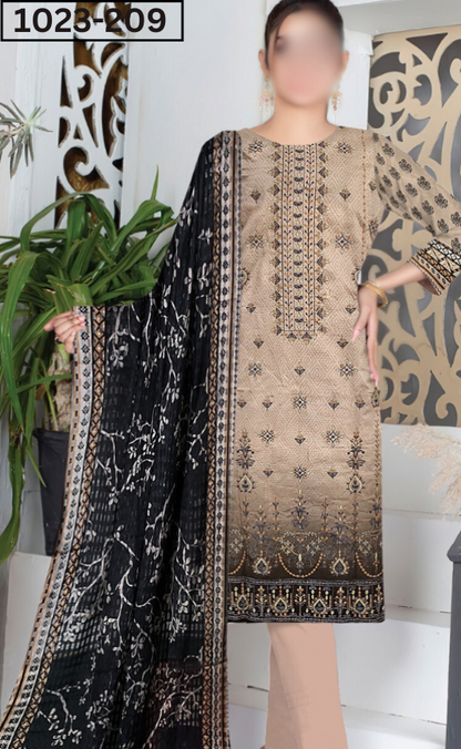 VOL 1023 | DS D209 | VISCOS PRINTED EMBROIDERED 3 PIECE