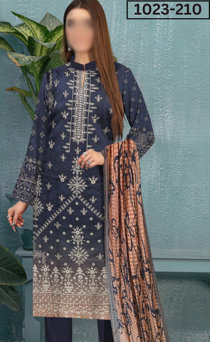 VOL 1023 | DS D210 | VISCOS PRINTED EMBROIDERED 3 PIECE