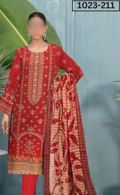 VOL 1023 | DS D211 | VISCOS PRINTED EMBROIDERED 3 PIECE