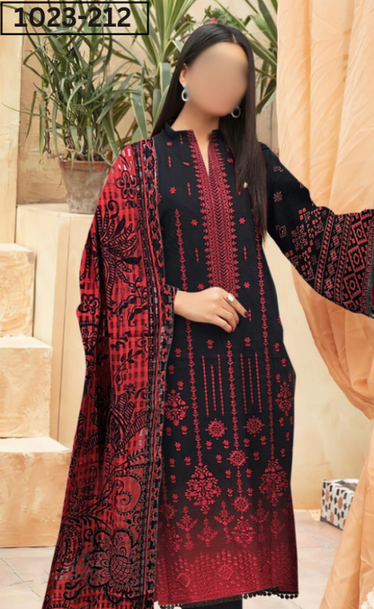 VOL 1023 | DS D212 | VISCOS PRINTED EMBROIDERED 3 PIECE