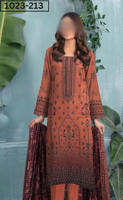 VOL 1023 | DS D213 | VISCOS PRINTED EMBROIDERED 3 PIECE
