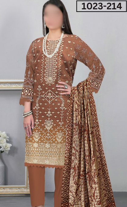 VOL 1023 | DS D214 | VISCOS PRINTED EMBROIDERED 3 PIECE