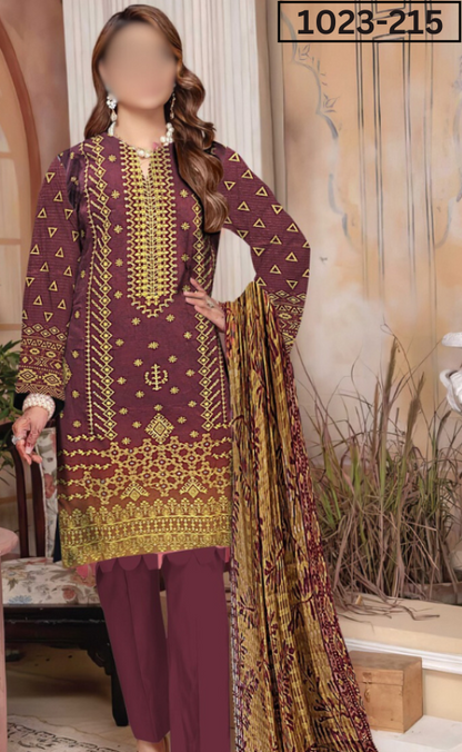 VOL 1023 | DS D215 | VISCOS PRINTED EMBROIDERED 3 PIECE