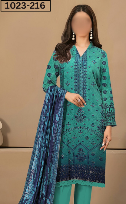 VOL 1023 | DS D216 | VISCOS PRINTED EMBROIDERED 3 PIECE