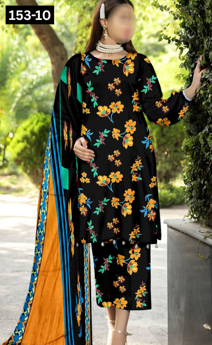 VOL 153 | DS 10 | DIGITAL PRINTED LINEN 3PC LINEN DUPATTA