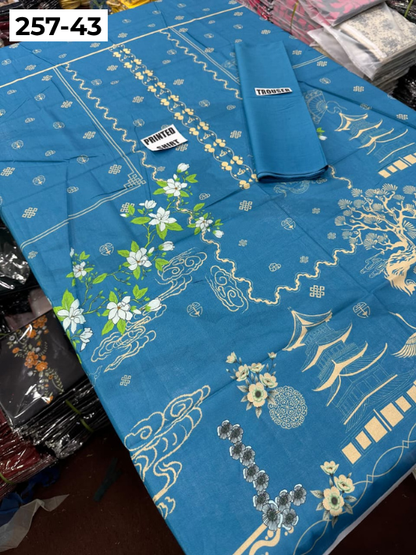 VOL 257 | DS 43 | PRINTED HIT CODES LAWN 2PC | DIGITAL PRINTED LAWN SHIRT, PLAIN COTTON TROUSER