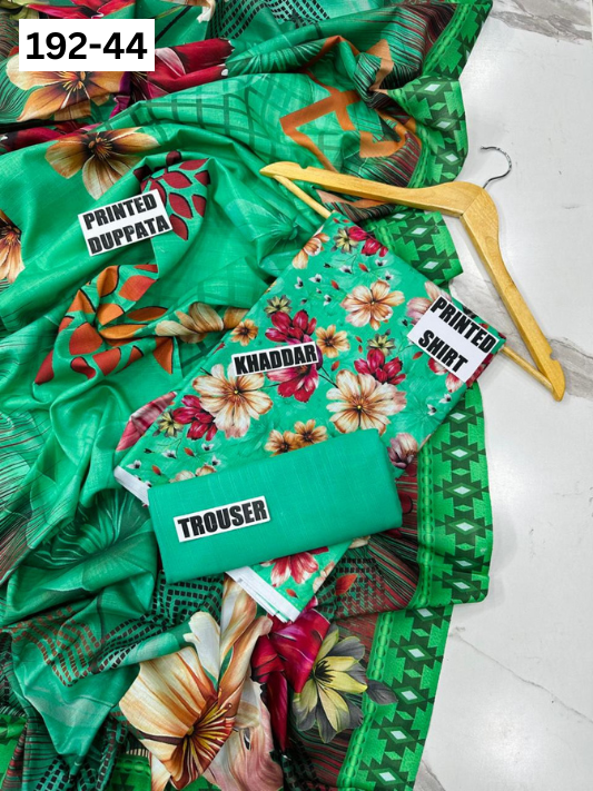 VOL 192 | DS 44 | DIGITAL PRINTED KHADDAR 3PC DYED TROUSER