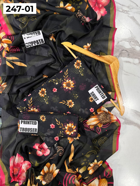 VOL 247 | DS 01 | DIGITAL PRINTED LAWN THREE PIECES VOIL LAWN DUPATTA
