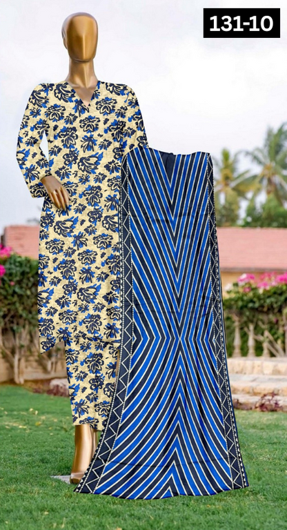 VOL 131 | DS 10 | DIGITAL PRINTED BANADORA LAWN 3PC VOIL LAWN DUPATTA