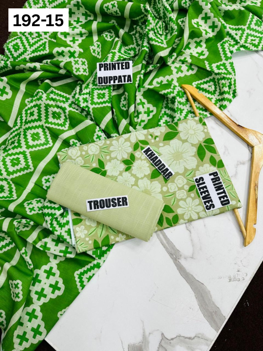 VOL 192 | DS 15 | DIGITAL PRINTED KHADDAR 3PC DYED TROUSER