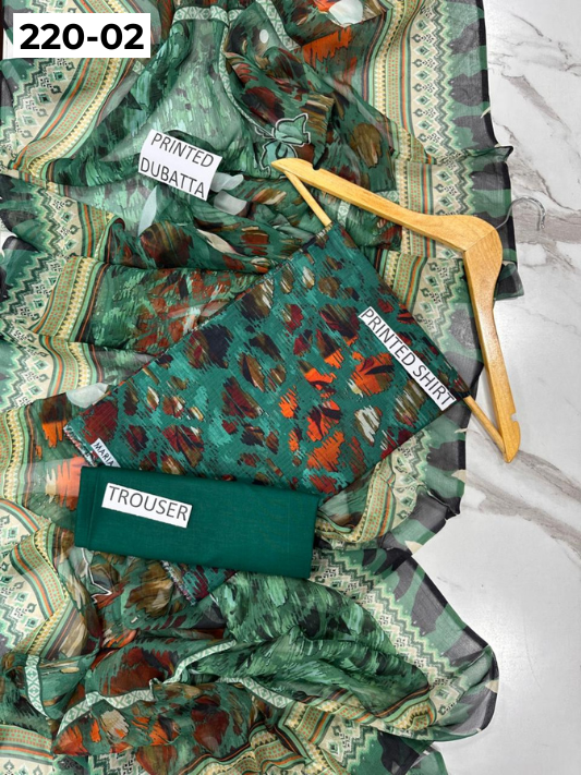 VOL 220 | DS 02 | BAROQUE LAWN 3PC | DIGITAL PRINTED BANADORA LAWN SHIRT PLAIN TROUSER BAMBER CHIFFON DUPATTA