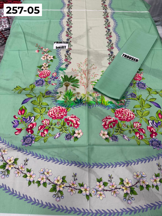 VOL 257 | DS 05 | PRINTED HIT CODES LAWN 2PC | DIGITAL PRINTED LAWN SHIRT, PLAIN COTTON TROUSER