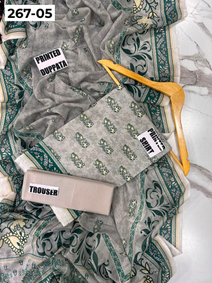 VOL 267 | DS 05 | Mirha LAWN |  DIGITAL PRINTED LAWN 3PC PRINTED LAWN SHIRT PLAIN TROUSER PRINTED LAWN DUPATTA