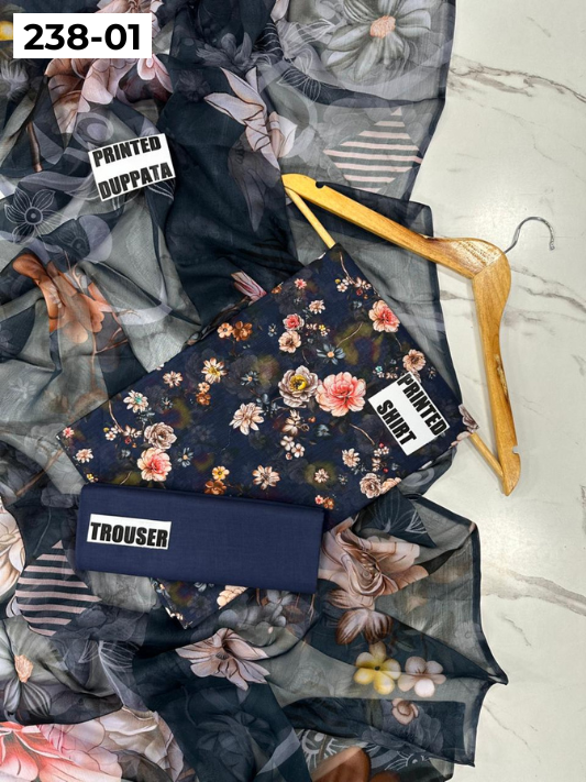 VOL 238  | DS 01 | BEECHTREE LAWN 3PC | DIGITAL PRINTED BANADORA LAWN SHIRT, PLAIN TROUSER, BAMBER CHIFFON DUPATTA