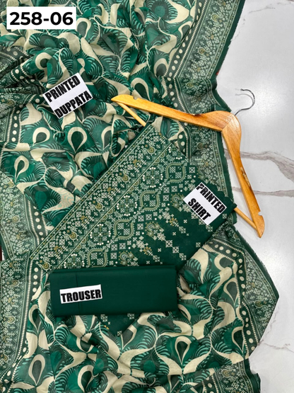 VOL 258 | DS 06 | GulBANO | DIGITAL PRINTED 3PC LAWN SHIRT, DYED TROUSER, PRINTED VOIL DUPATTA