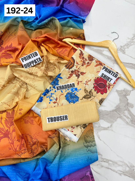 VOL 192 | DS 24 | DIGITAL PRINTED KHADDAR 3PC DYED TROUSER
