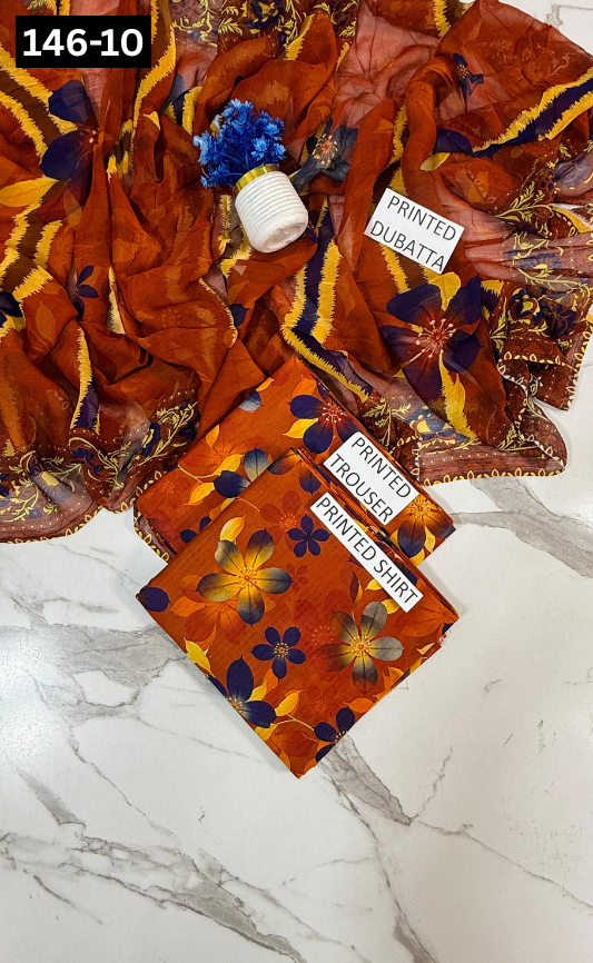 VOL 146 | DS 10 | DIGITAL PRINTED BANADORA LAWN 3PC BAMBER CHIFFON DUPATTA