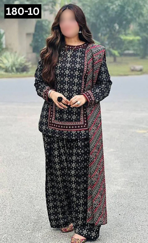 VOL 180 | DS 10 | DIGITAL PRINTED KHADDAR 3PC | EMBROIDERED PATCHES | KHADDAR DUPATTA