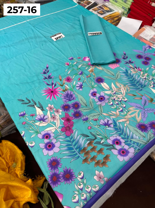 VOL 257 | DS 16 | PRINTED HIT CODES LAWN 2PC | DIGITAL PRINTED LAWN SHIRT, PLAIN COTTON TROUSER