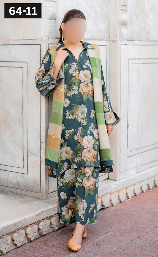 VOL 64 | DS 11 | DIGITAL PRINTED KHADDAR 3PC KHADDAR DUPATTA