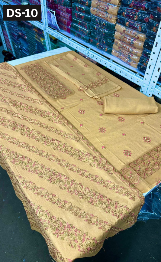 BAREEZE KARANDI | DS 10 | KARANDI EMBROIDERED 3PC WITH EMBROIDERED SHAWL