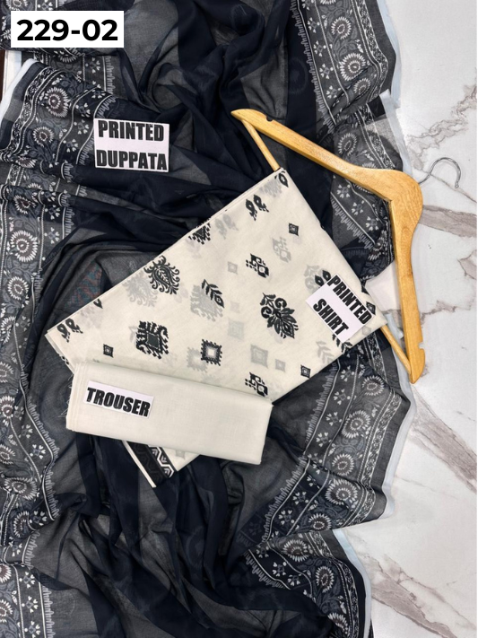 VOL 229 | DS 02 | DIGITAL PRINTED LAWN 3PC PRINTED LAWN SHIRT PLAIN TROUSER PRINTED VOIL DUPATTA