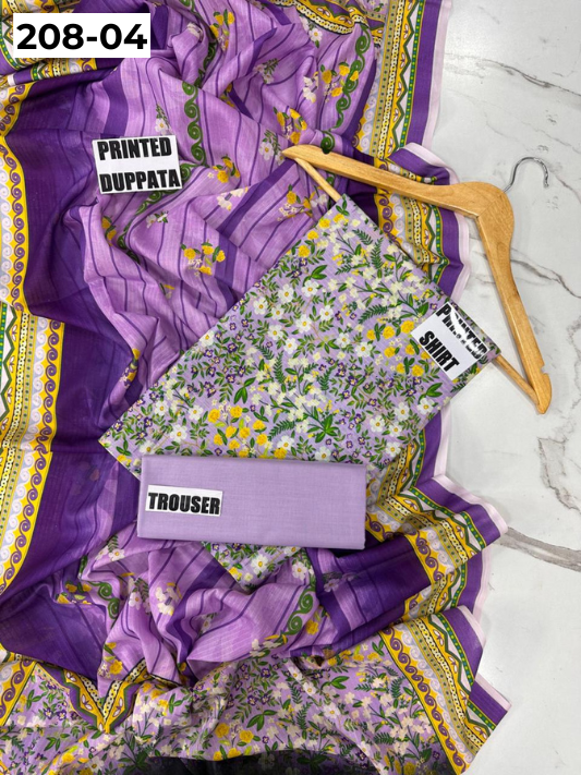 VOL 208 | DS 04 | DIGITAL PRINTED BANADORA LAWN SHIRT PLAIN TROUSER BANA DORA LAWN DUPATTA