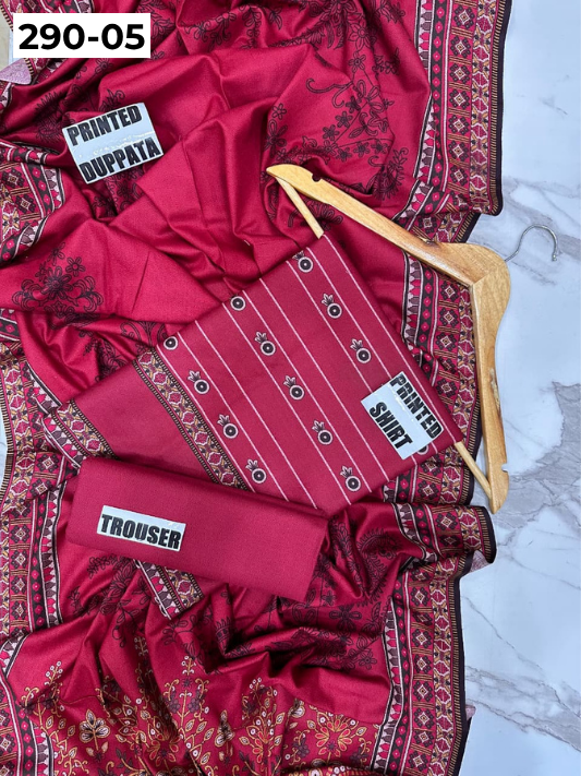 VOL 290 | DS 05 | PREMIUM DHANAK WINTER COLLECTON - DIGITAL PRINTED 3 PIECE SUIT | Printed Shirt with Neck Design | Plain Dyed Matching Trouser | Printed Dupatta