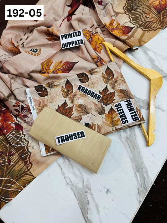 VOL 192 | DS 05 | DIGITAL PRINTED KHADDAR 3PC DYED TROUSER