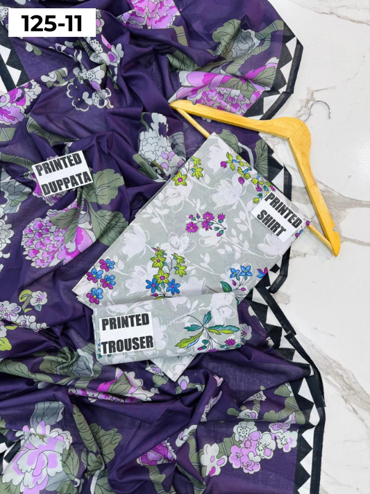 VOL 125 | DS 11 | DIGITAL PRINTED BANADORA LAWN 3PC VOIL LAWN DUPATTA