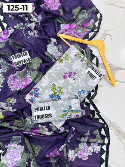 VOL 125 | DS 11 | DIGITAL PRINTED BANADORA LAWN 3PC VOIL LAWN DUPATTA