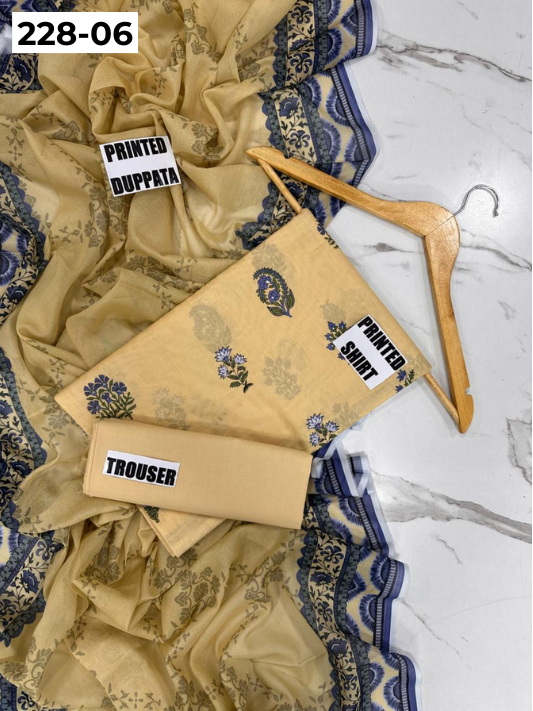 VOL 228 | DS 06 | DIGITAL PRINTED LAWN 3PC PRINTED LAWN SHIRT PLAIN TROUSER PRINTED VOIL DUPATTA