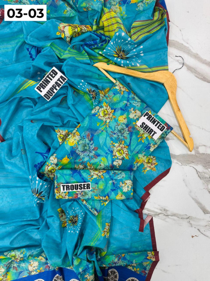 VOL 03 | DS 03 | ZARI LAWN DIGITAL PRINTED 3PC