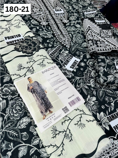 VOL 180 | DS 21 | DIGITAL PRINTED KHADDAR 3PC | EMBROIDERED PATCHES | KHADDAR DUPATTA