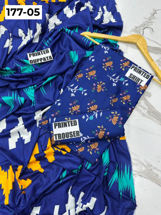 VOL 177 | DS 05 | DIGITAL PRINTED LINEN 3PC LINEN DUPATTA