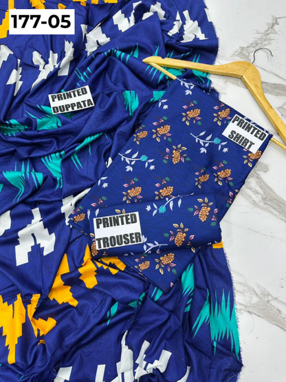 VOL 177 | DS 05 | DIGITAL PRINTED LINEN 3PC LINEN DUPATTA