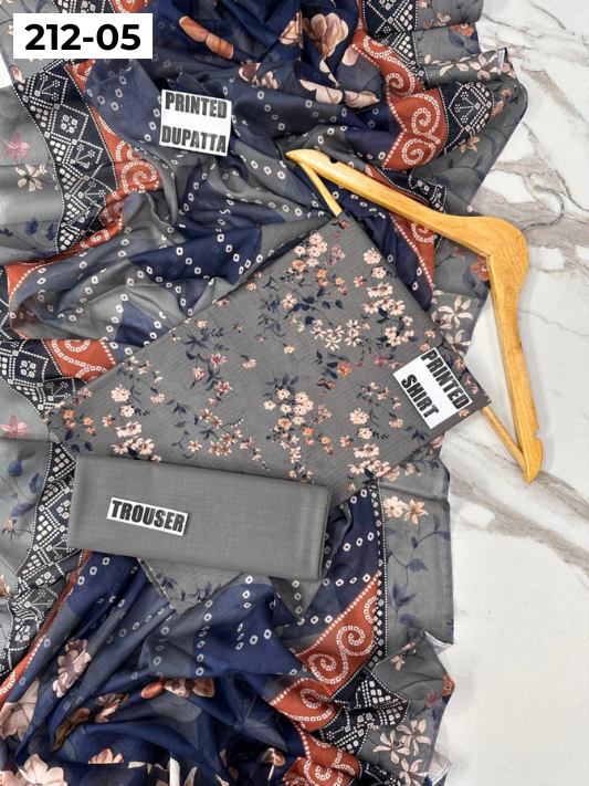 VOL 212 | DS 05 | DIGITAL PRINTED BANADORA LAWN SHIRT PLAIN TROUSER VOIL LAWN DUPATTA